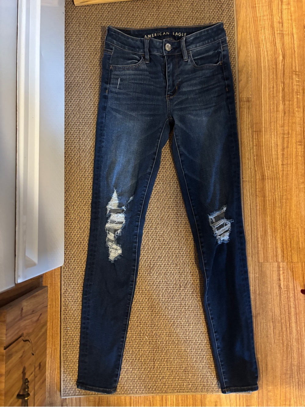 American Eagle Outfitters Navy Ripped Skinny Jeans